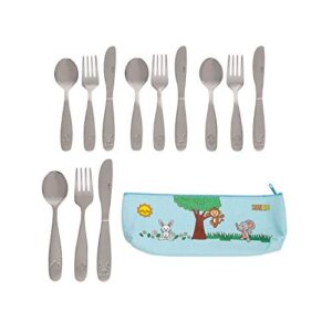 sunzio 18/10 stainless steel kids silverware set | 12 piece child and toddler safe flatware | children utensils metal cutlery set with 4 small knives, 4 forks, 4 spoons