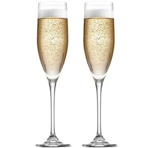 godinger champagne glasses, stemmed champagne flutes, champagne glass, european made - 8oz, set of 2