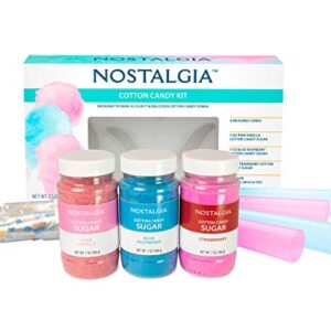 Nostalgia Cotton Candy Party Kit, 3 Flavors, 4 Reusable Cones, 10 Floss Bags