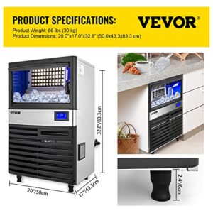 VEVOR 110V Commercial ice Maker Machine 155LBS/24H with 39LBS Bin and Electric Water Drain Pump, Stainless Steel Ice Machine, Auto Operation, Include Water Filter 2 Scoops and Connection Hose