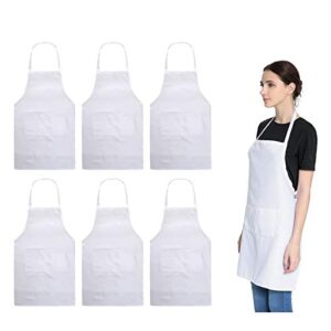 loyhuang total 6pcs white apron for women adult unisex plain color bib aprons with 2 front pockets washable chef aprons for cooking baking kitchen restaurant crafting