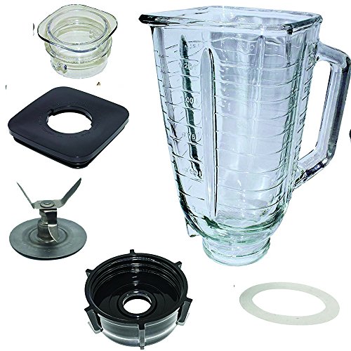 5 Cup Square Top Glass Jar Assembly With Blade, Gasket, Base, Lid，Compatible with Oster Classic Series Blender and Osterizer blender