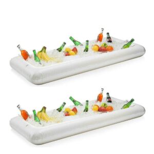 inflatable serving bar salad buffet ice tray food drink cooler for picnic luau pool party with drain plug, 2 pack