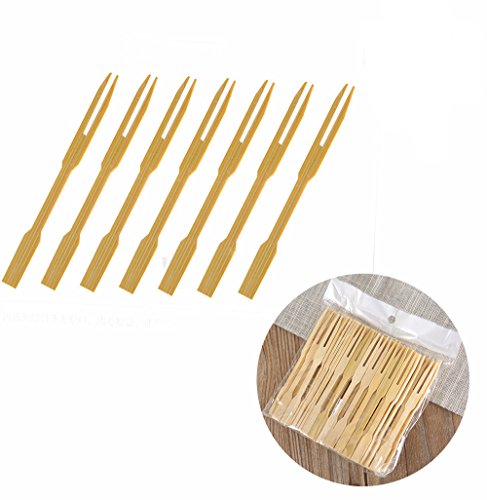 UPlama 600Pcs Bamboo Forks,Wooden Appetizer Forks for Appetizer, Cocktail, Fruit, Pastry, Dessert,3.4inch