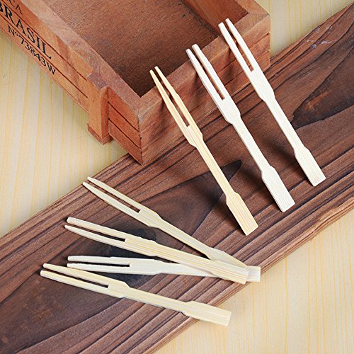 UPlama 600Pcs Bamboo Forks,Wooden Appetizer Forks for Appetizer, Cocktail, Fruit, Pastry, Dessert,3.4inch