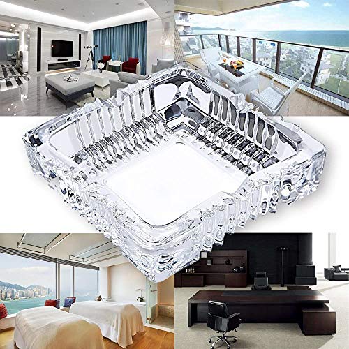 Ashtray, Large Glass Ashtray for cigarette cigar, Clear Crystal Ash trays Outdoor Glass Spuare Ashtrays (7x7inch)