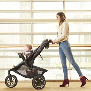 Evenflo Folio3 Stroll & Jog Travel System w/LiteMax 35 Infant Car Seat, Crossover Versatility, Ultra-Compact, Self-Standing Folding Design, 12” Air-Filled Tires, Front Wheel Swivel Lock, Avenue Gray