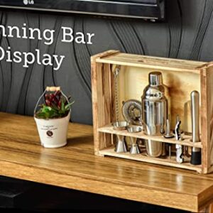 Mixology Bartender Kit: 11-Piece Bar Tool Set with Rustic Wood Stand | Perfect Home Bartending Kit and Cocktail Shaker Set for a True Drink Mixing Experience | Fun Housewarming Gift Idea (Silver)