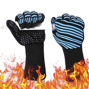 932℉ extreme heat resistant bbq gloves, food grade kitchen oven mitts - flexible oven gloves with cut resistant, silicone non-slip insulated hot glove for grilling, cooking, baking, welding (1 pair)