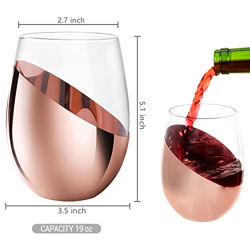 MyGift Modern Copper Accent Stemless Wine Glass Set, Red Wine Glasses Set of 4