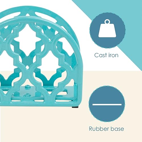 Lattice Collection Cast Iron Napkin Holder, By Home Basics (Turquoise) / Napkin Holders For Kitchen, Table Napkin Holder With Non-Skid Feet