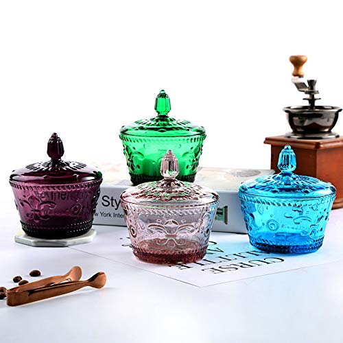 MASSJOY European Retro Nostalgic Three-Dimensional Relief Color Glass Jar Candy Jar Seasoning Jar With Lid