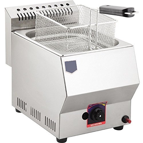 W:12.6'', L:22.44'', h: 15.75'' PROPANE GAS Commercial industrial Catering Restaurant 8 LT. CAPACITY Stainless Steel Commercial Countertop Tabletop Propan Gas Deep Fryer with Basket and Lid INCLUDED