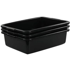 Qskely Commercial Plastic Bus Box/Tote Box, Black Bus Tub/Wash Basin Tub, Set of 3