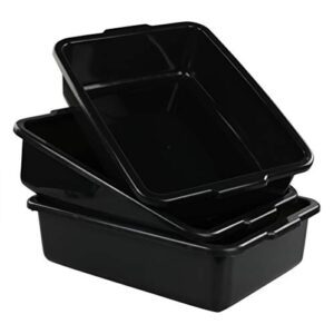 Qskely Commercial Plastic Bus Box/Tote Box, Black Bus Tub/Wash Basin Tub, Set of 3