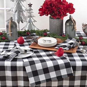 SARO LIFESTYLE Cotton Blend Buffalo Plaid Tablecloth, 70", Black