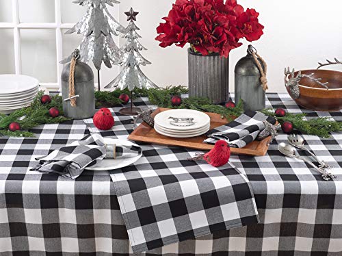 SARO LIFESTYLE Cotton Blend Buffalo Plaid Tablecloth, 70", Black