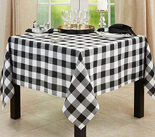 SARO LIFESTYLE Cotton Blend Buffalo Plaid Tablecloth, 70", Black