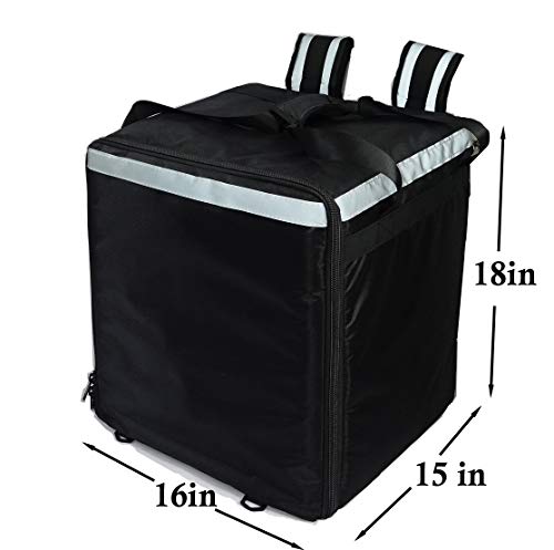 PK-76F: Large Doubledeck Insulated Pizza/Food Delivery Backpack, 16"x 15"x 18", with Divider, Cup Holder. Waterproof Thermal Food Take-Out Box, Keep Hot/Cold, 76Liters (Black)