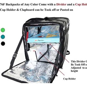 PK-76F: Large Doubledeck Insulated Pizza/Food Delivery Backpack, 16"x 15"x 18", with Divider, Cup Holder. Waterproof Thermal Food Take-Out Box, Keep Hot/Cold, 76Liters (Black)