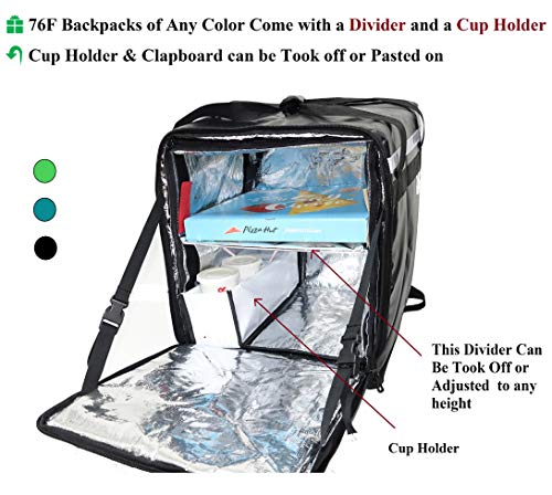 PK-76F: Large Doubledeck Insulated Pizza/Food Delivery Backpack, 16"x 15"x 18", with Divider, Cup Holder. Waterproof Thermal Food Take-Out Box, Keep Hot/Cold, 76Liters (Black)