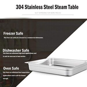 2 1/2" Deep Steam Table Pan Full Size, 8.3 Quart Stainless Steel Anti-Jam Standard Weight Hotel GN Food Pans - NSF (20.87"L x 12.8"W)