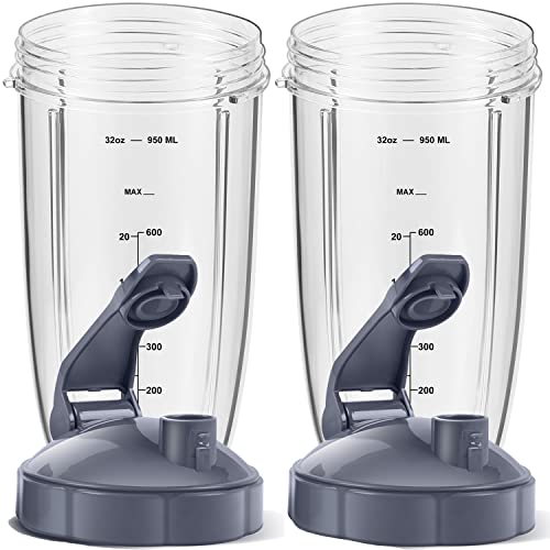 2-pack Replacement Parts Upgrade 32oz Cups with Flip-Top To-Go-Lid and Rubber Gaskets Compatible with NutriBullet 600w/900w Blender Accessory