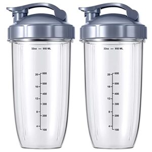 2-pack Replacement Parts Upgrade 32oz Cups with Flip-Top To-Go-Lid and Rubber Gaskets Compatible with NutriBullet 600w/900w Blender Accessory