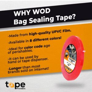 WOD BSTC22PVC Clear 10 Pack, Poly Bag Sealer Tape - 3/8 inch x 180 yds. for Color Coding Age of Perishables, Food Storage, Pack,Aging and Sealing Meat, Candy, or Gifts