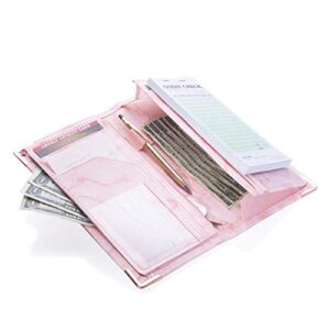 sonic server 5x9 11-pocket server book organizer with double magnetic pockets and zipper pocket for waitress waiter waitstaff | marble pink