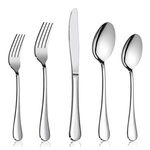 Silverware Set Service for 2, E-far 10-Piece Stainless Steel Flatware Set Cutlery Set, Include Knife/Fork/Spoon, Simple & Classic Design, Easy Clean & Dishwasher Safe