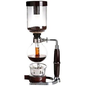 homend 5 cup tabletop siphon (syphon) coffee maker with alcohol burner, plastic coffee powder spoon, filter cloth and wooden stirrer