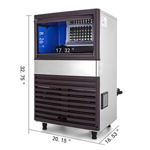 VEVOR 110V Commercial Ice Maker Machine 155LBS/24H with 39LBS Bin, LED Panel, Stainless Steel, Auto Clean, Include Water Filter, Scoop, Connection Hose, Professional Refrigeration Equipment