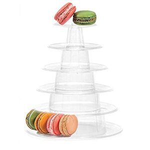 Fashionclubs 6 Tier Round Cake Stand Macaron Tower, Plastic Tiered Cupcake Dessert Display Stand Pastry Appetizers Serving Tray Platter Food Display for Wedding,Baby Shower or Birthday Party