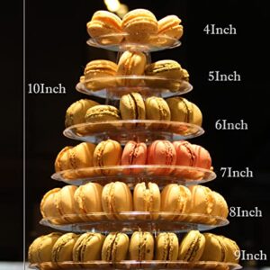 Fashionclubs 6 Tier Round Cake Stand Macaron Tower, Plastic Tiered Cupcake Dessert Display Stand Pastry Appetizers Serving Tray Platter Food Display for Wedding,Baby Shower or Birthday Party