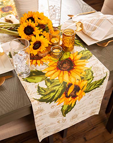 DII Table Top Décor Collection Spring & Summer Table Runner, 14x72, Rustic Sunflowers Print