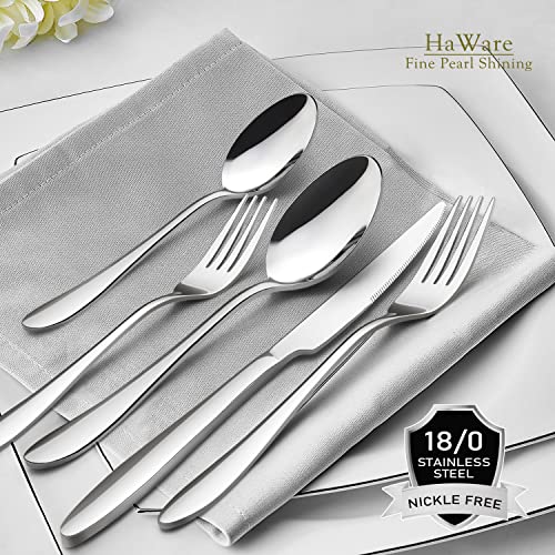 40-Piece Silverware Set, HaWare Stainless Steel Flatware Service for 8, Modern Tableware Cutlery for Home, Elegant Eating Utensils Include Knives/Spoons/Forks, Mirror Polished, Dishwasher Safe
