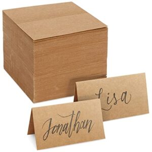 200 pack kraft paper place cards for table setting, blank name cards for wedding reception, baby shower, graduation, birthday, table numbers (3.5 x 2 in, brown)