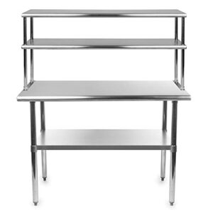 kps commercial stainless steel work prep table 18 x 30 with double overshelf 12 x 30 - nsf