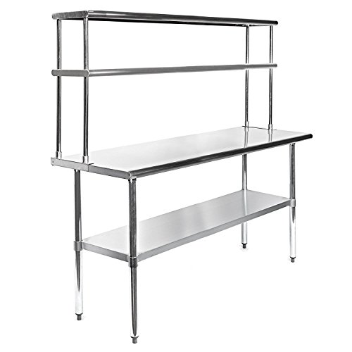 KPS Commercial Stainless Steel Work Prep Table 18 x 30 with Double Overshelf 12 x 30 - NSF