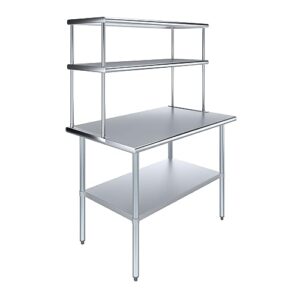 kps commercial stainless steel work prep table 30 x 48 with double overshelf 12 x 48 - nsf