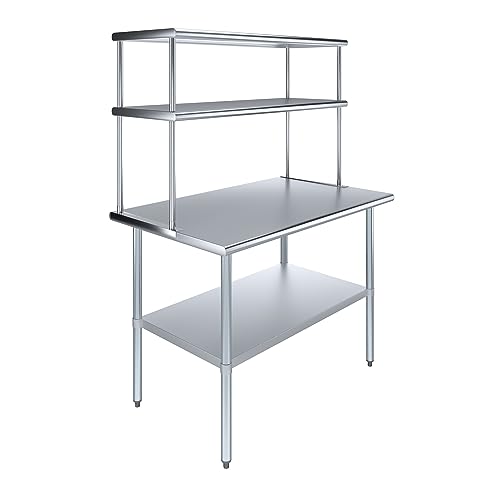 KPS Commercial Stainless Steel Work Prep Table 30 x 48 with Double Overshelf 12 x 48 - NSF