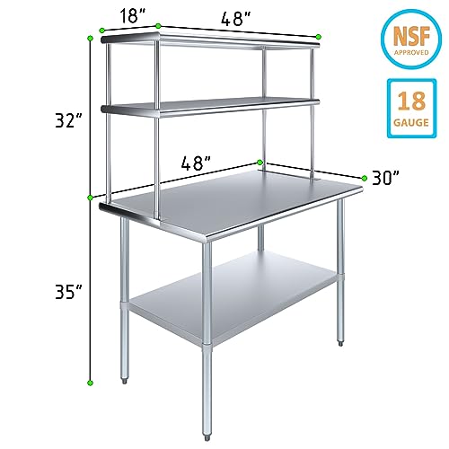 KPS Commercial Stainless Steel Work Prep Table 30 x 48 with Double Overshelf 12 x 48 - NSF