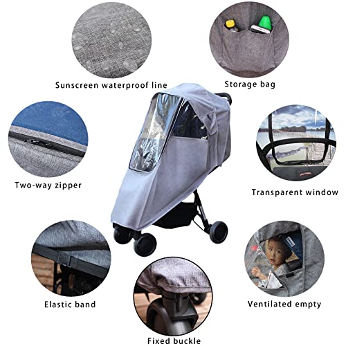 LaChaDa Stroller Cover Weather Shield Universal Waterproof Protection Umbrella Wind Dust Cover for Strollers(Grey)