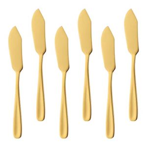 bisda stainless steel cheese dessert knives, set of 6, breakfast butter knife, slicer sandwich spreader(gold)