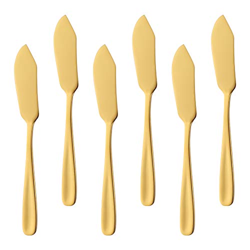 Bisda Stainless Steel Cheese Dessert Knives, Set of 6, Breakfast Butter Knife, Slicer Sandwich Spreader(Gold)