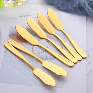 Bisda Stainless Steel Cheese Dessert Knives, Set of 6, Breakfast Butter Knife, Slicer Sandwich Spreader(Gold)