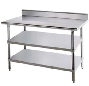 kps commercial stainless steel work prep table 30 x 60 backsplash with double undershelf - nsf