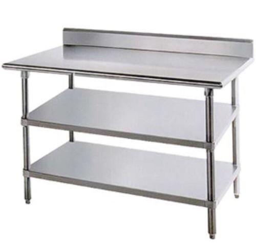 KPS Commercial Stainless Steel Work Prep Table 30 x 60 Backsplash with Double Undershelf - NSF