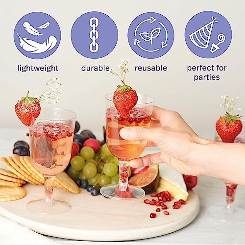 MATANA 48 pc Clear Plastic Wine Glasses with Stem for Parties (6oz) - Plastic Wine Cups, Wine Goblets for Wedding, Anniversary, Garden, Parties, Indoor, Outdoor Events, Barbecue - BPA Free & Reusable
